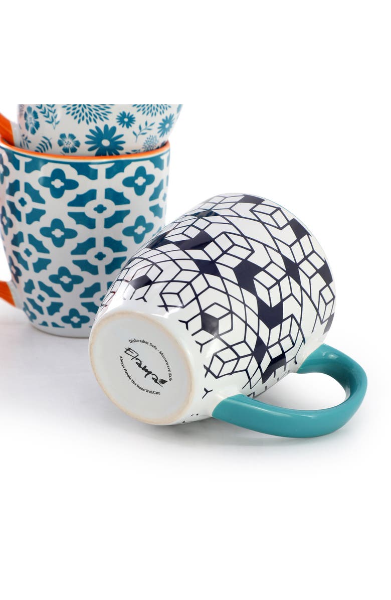 Elama Rory 6 Piece 16 Ounce Assorted Design Stoneware Mug Set, Alternate, color, Assorted