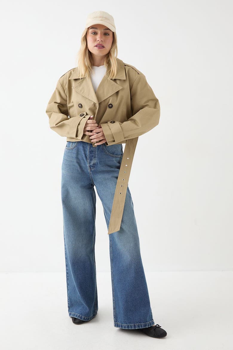 Tailored Cropped Trench Coat, Alternate, color, Stone