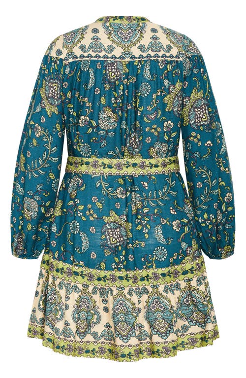 City Chic Sable Print Long Sleeve Minidress In Blue