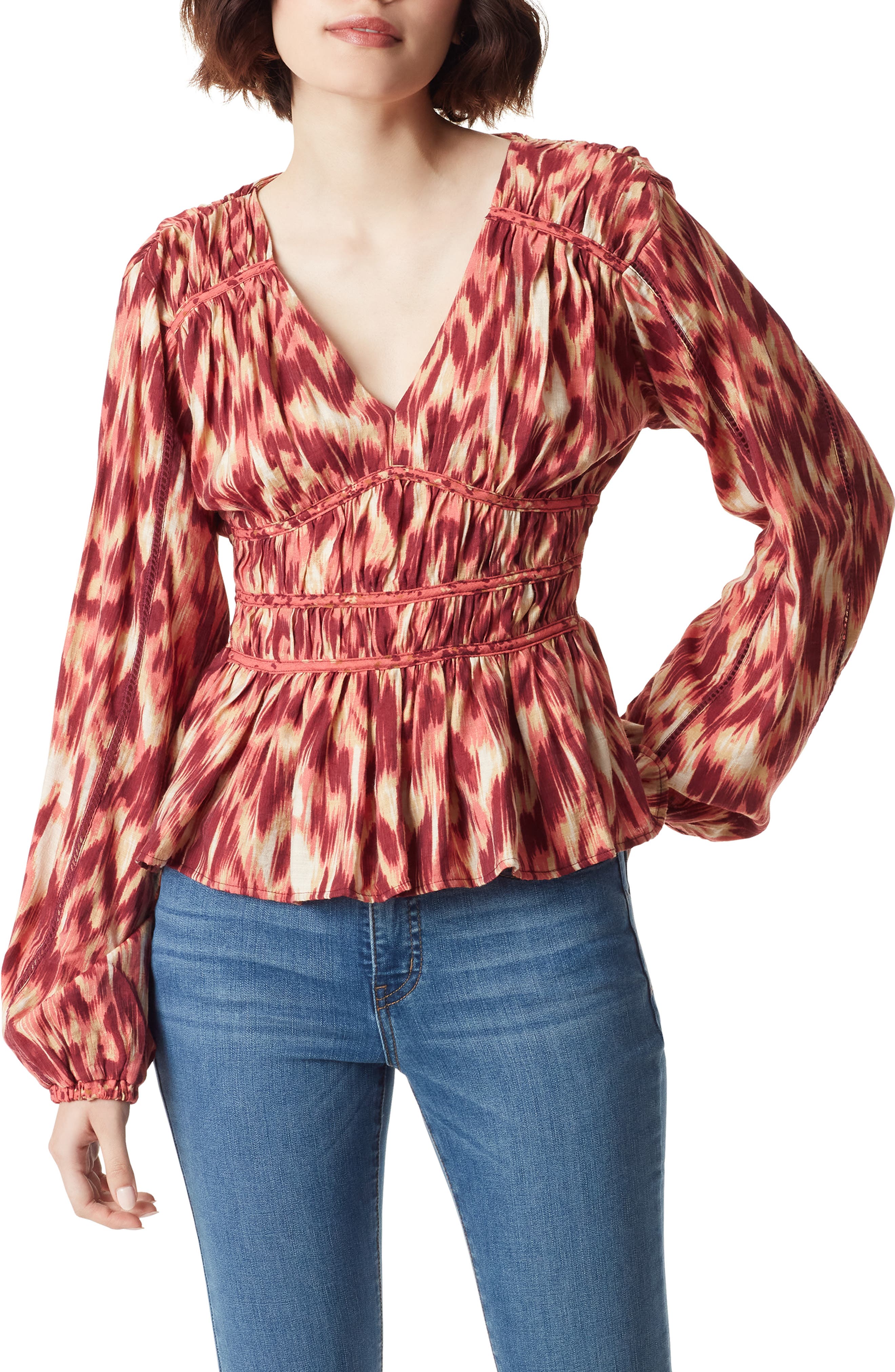 Evie Ikat Print Peplum Blouse