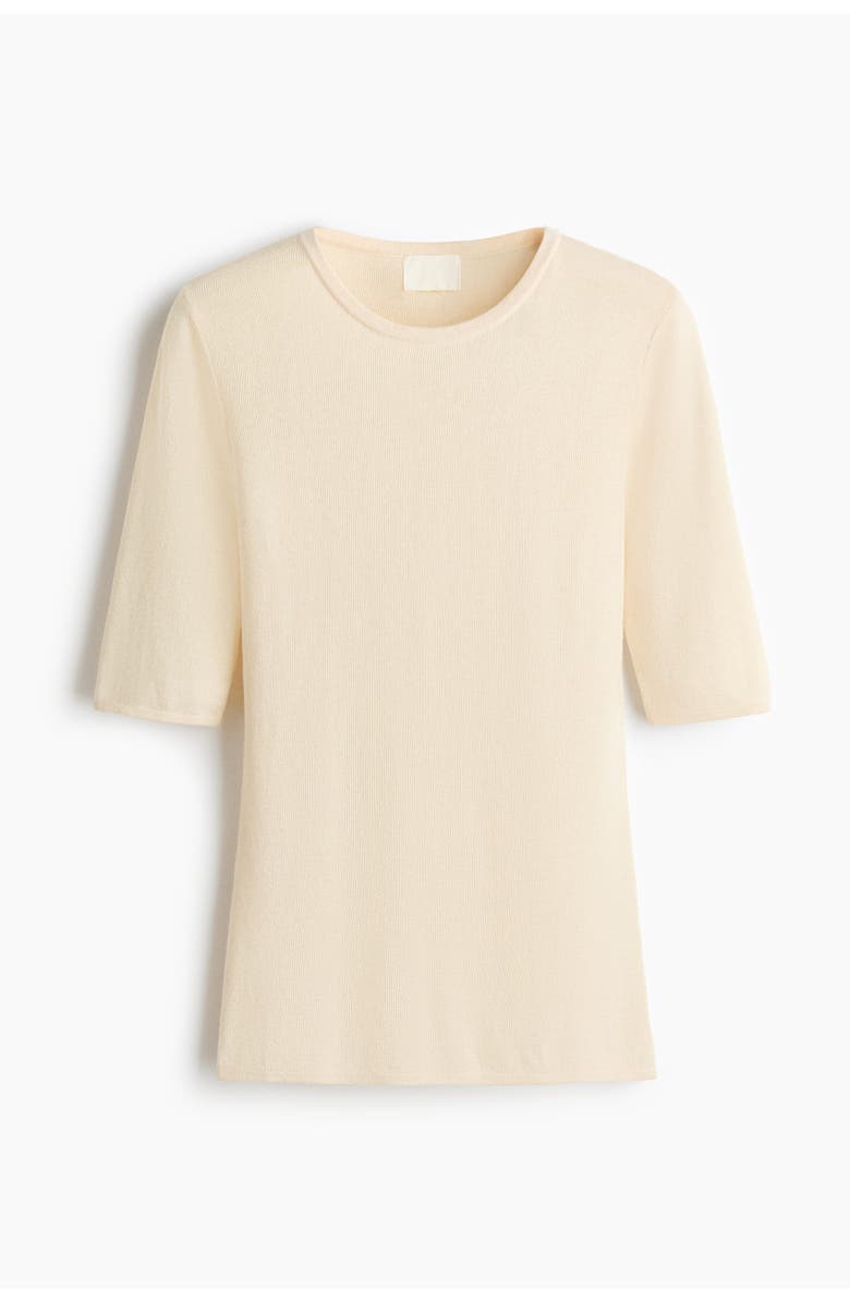 H&M Rib-knit T-shirt, Main, color, Cream