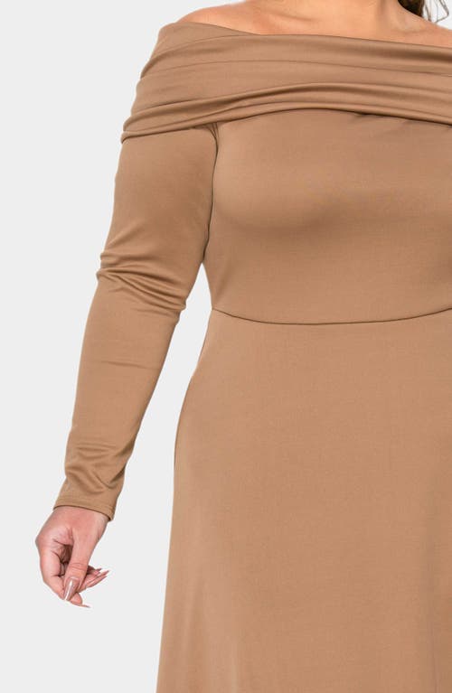 L I V D Lyra Off The Shoulder Long Sleeve Maxi Dress In Mocha