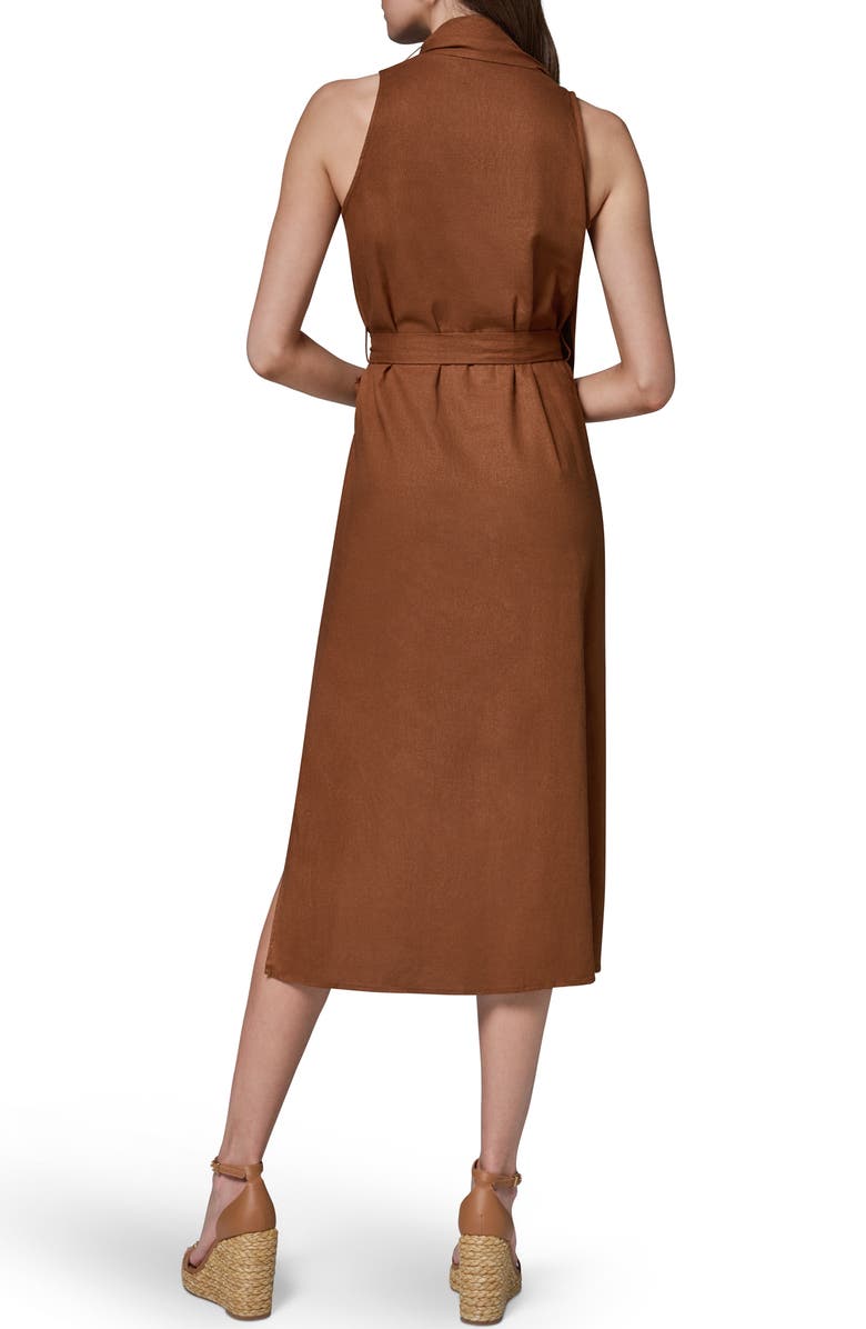DONNA KARAN WEEKEND Sleeveless Linen Blend Midi Dress, Alternate, color, Cognac