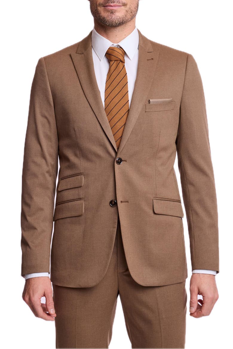 Ashton Slim Fit Peak Lapel Suit Jacket, Main, color, DARK CAMEL