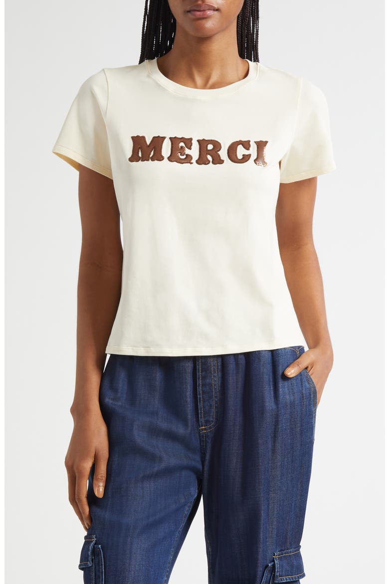 Faux Leather Appliqué Shrunken T-Shirt, Main, color, GARDENIA/DARK SEPIA