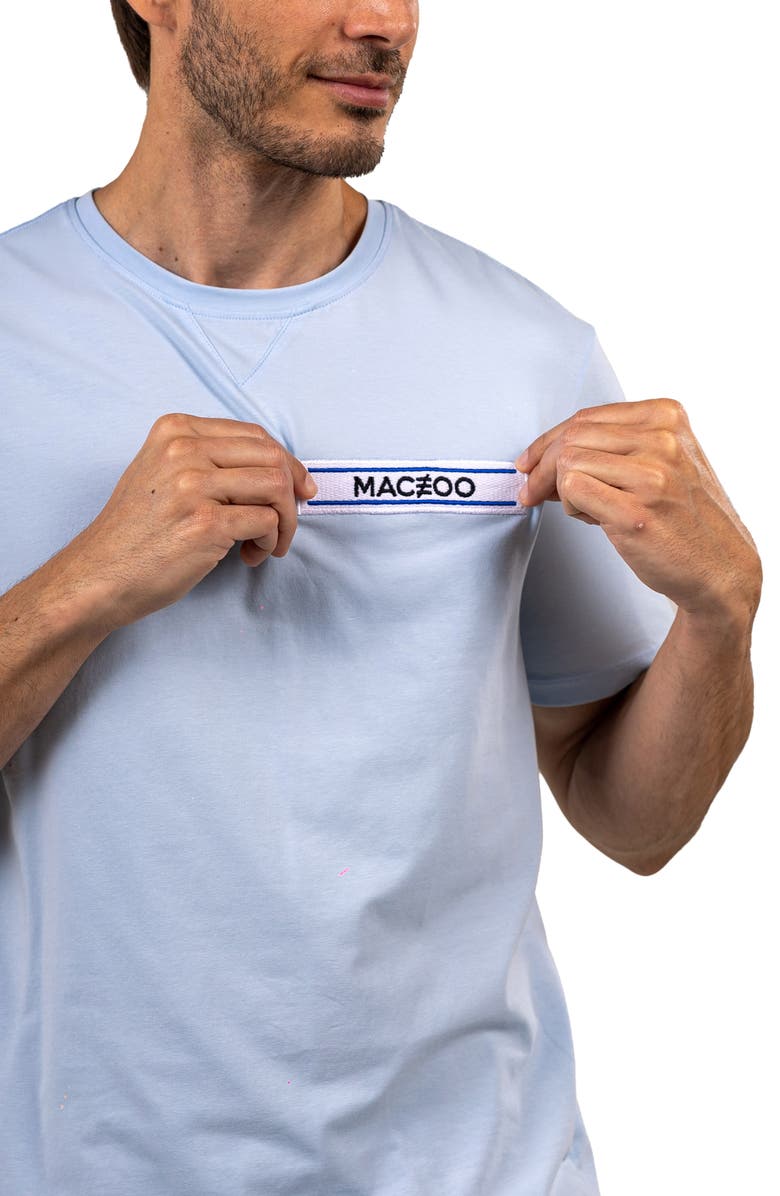 Maceoo Baron Lightblue Logo Patch Stretch Cotton T-Shirt, Alternate, color, Blue
