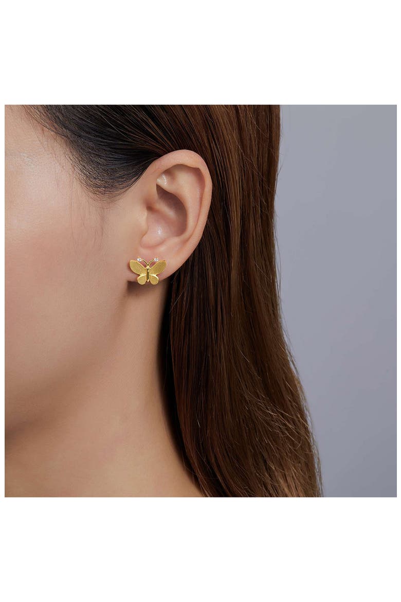 Simulated Diamond Butterfly Earrings, Alternate, color, GOLD/ WHITE