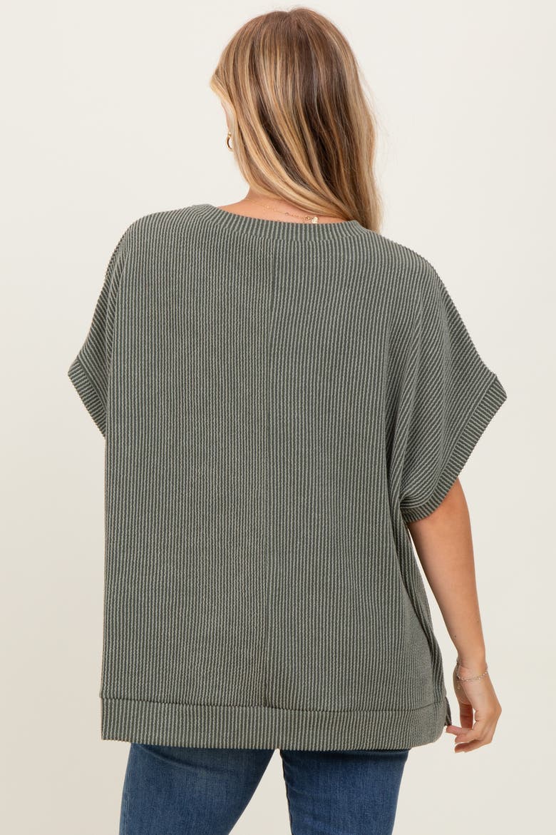 Solid Ribbed Short Sleeve Oversized Tunic Top, Alternate, color, Olive Green