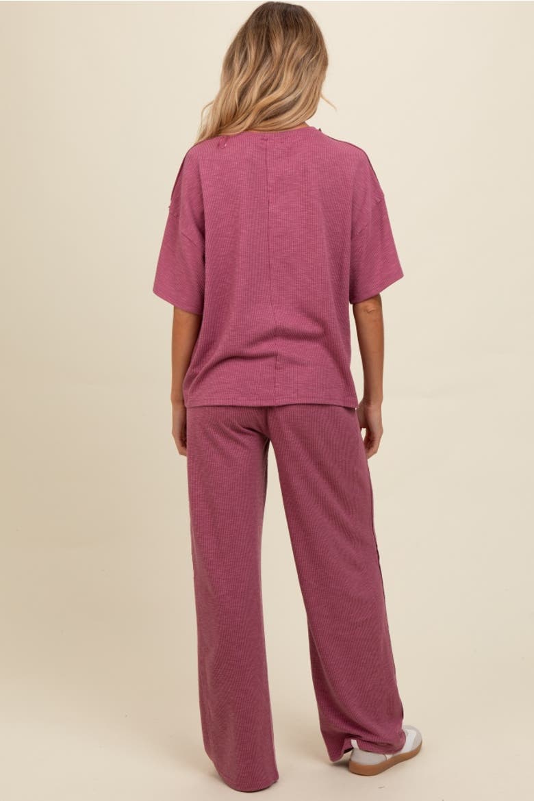 Textured Knit Oversized Tee And Pants Set, Alternate, color, Mauve