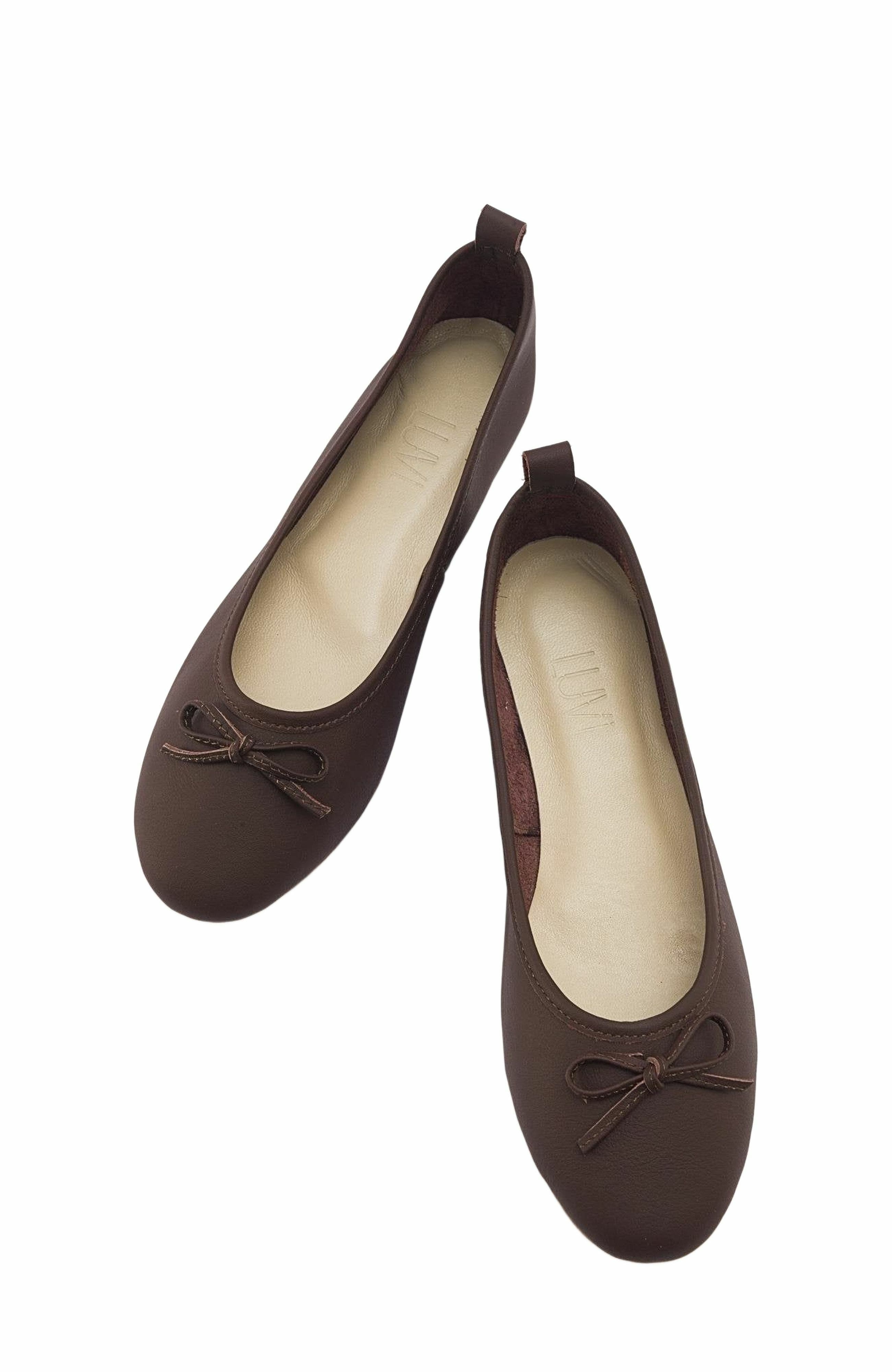Florence Leather Ballerina Flats, Alternate, color, Dark Brown Leather
