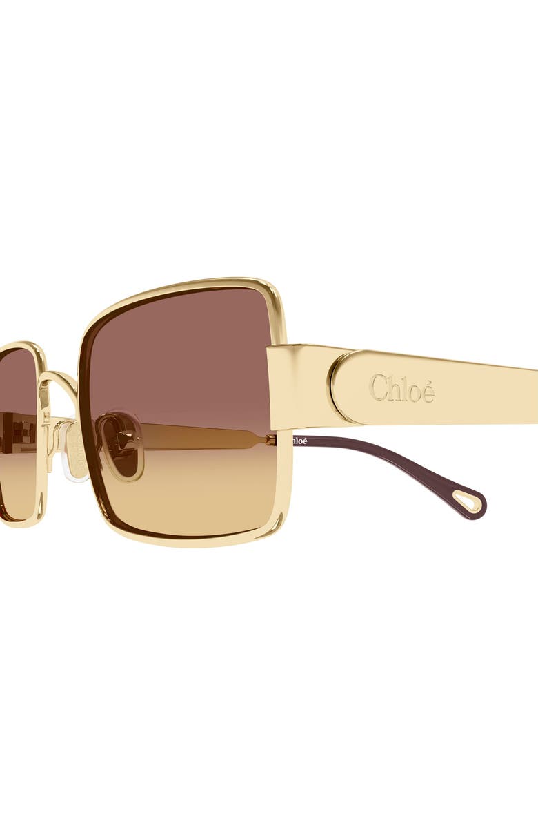 Chloé 53mm Gradient Rectangular Sunglasses, Alternate, color, Gold / Brown Lens