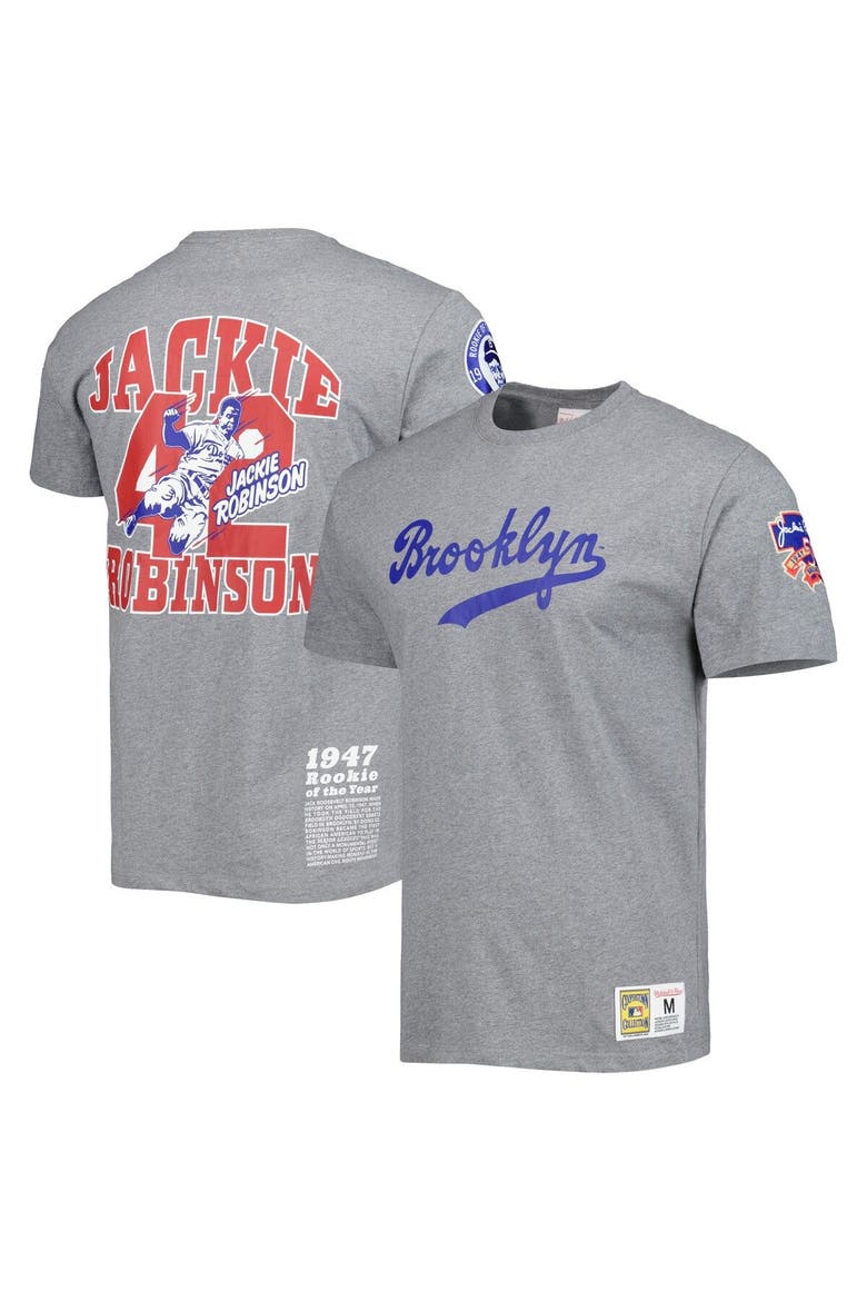 Men's Mitchell & Ness Jackie Robinson Gray Brooklyn Dodgers Cooperstown Collection Legends T-Shirt, Main, color, Gray