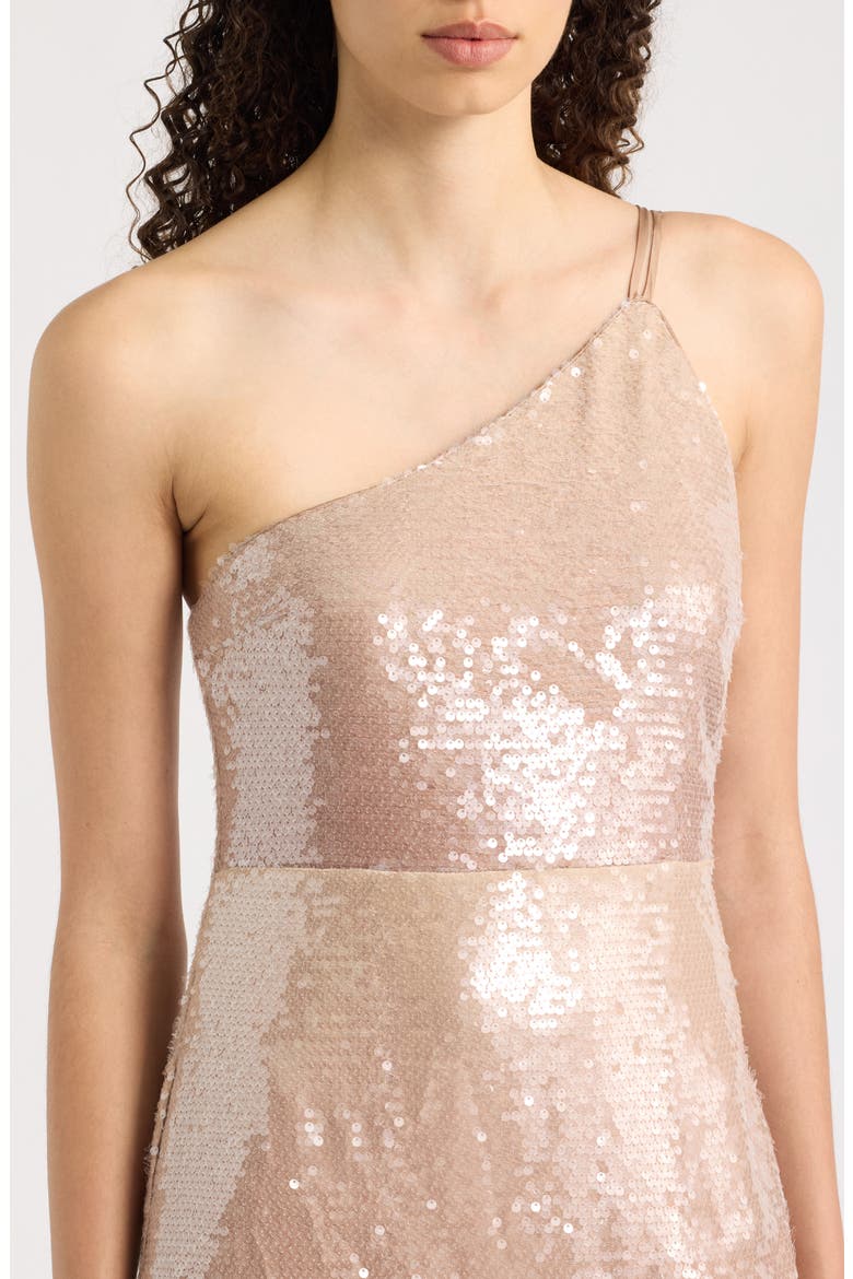 Mirage One-Shoulder Sequin Gown, Alternate, color, BROWN MULTI
