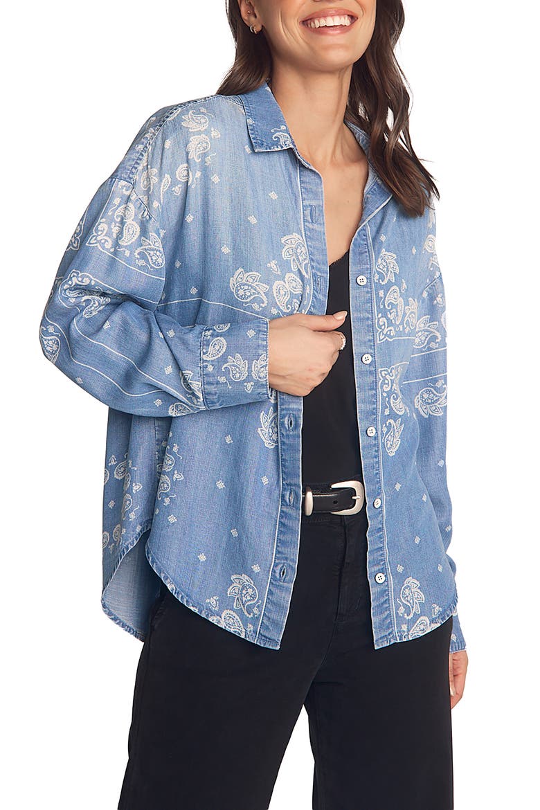 Boyfriend Paisley Oversize Denim Button-Up Shirt, Main, color, BANDANA WASH