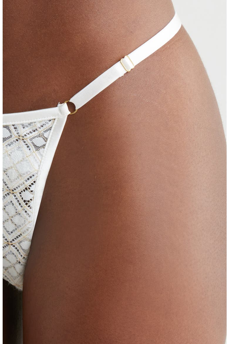 Metallic Geometric Lace G-String, Alternate, color, SHELL WHITE