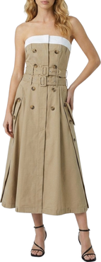 Modenaire Strapless Trench Double Belt Detail Midi Dress