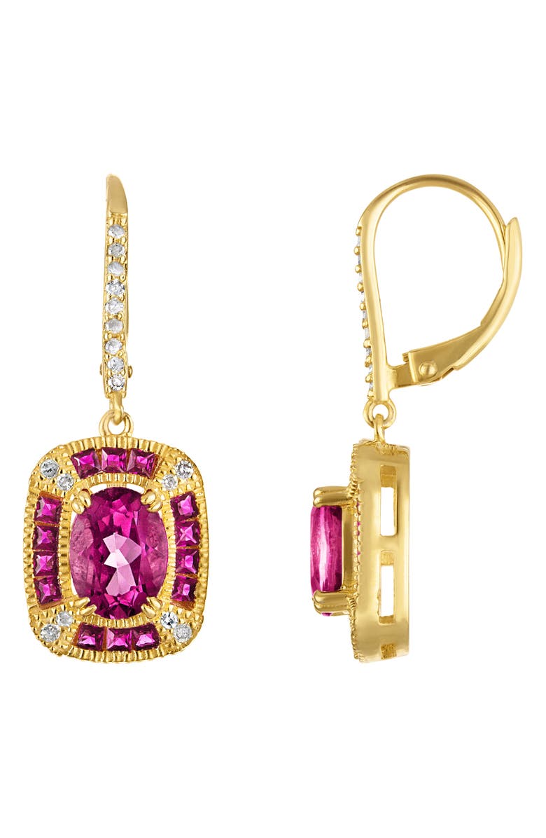 FZN Pink Topaz & Diamond Drop Earrings - 0.1ct., Main, color, Yellow Gold