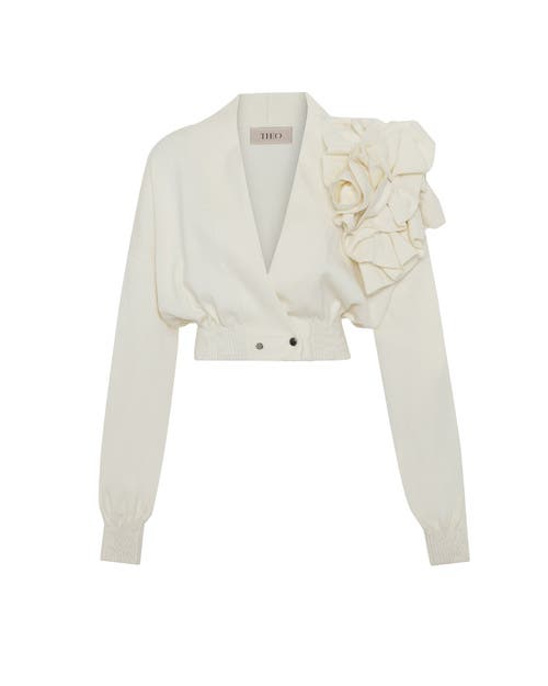 Theo The Label Nomia Cropped Rosette Cardigan In Heather Grey