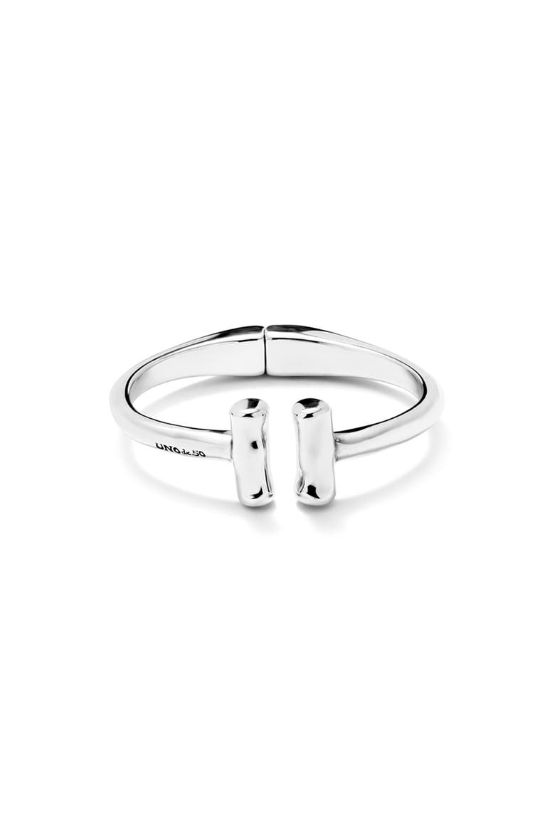 Rigid Sterling Silver-Plated Bracelet with Two Tubes at the Ends, Main, color, Silver