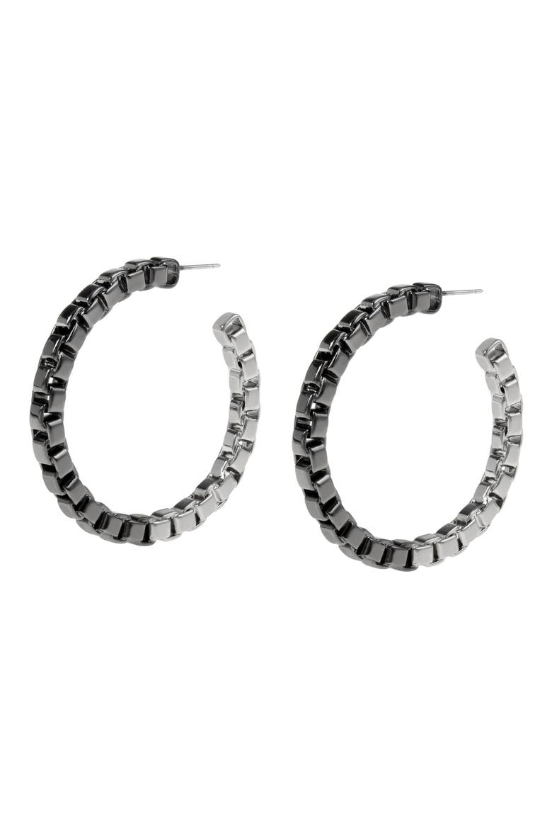 Box Chain Hoop Earrings, Alternate, color, TWO TONE