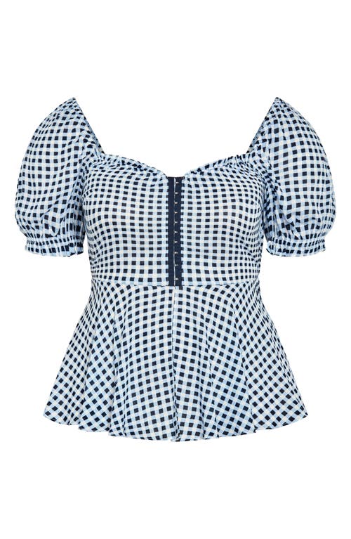 City Chic Isobel Gingham Puff Sleeve Peplum Top