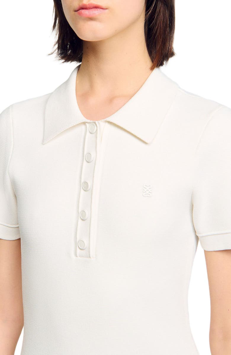 SANDRO Short knit dress with polo neck, Alternate, color, Ecru