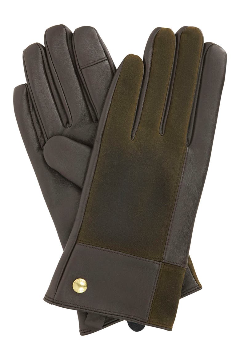 Rudson Patchwork Leather Gloves, Alternate, color, BROWN/ OLIVE