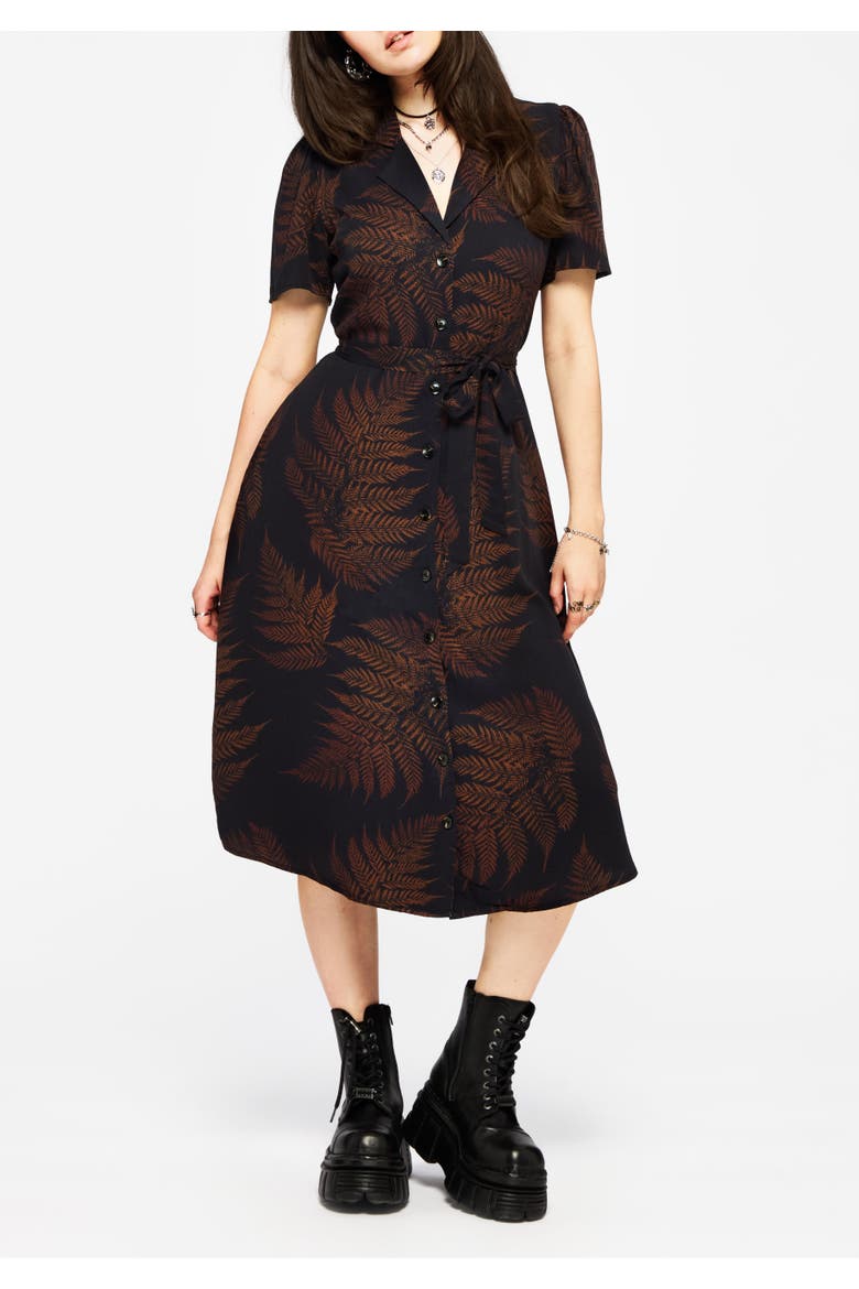 Ruin Fern Printed Midi Dress, Alternate, color, Black