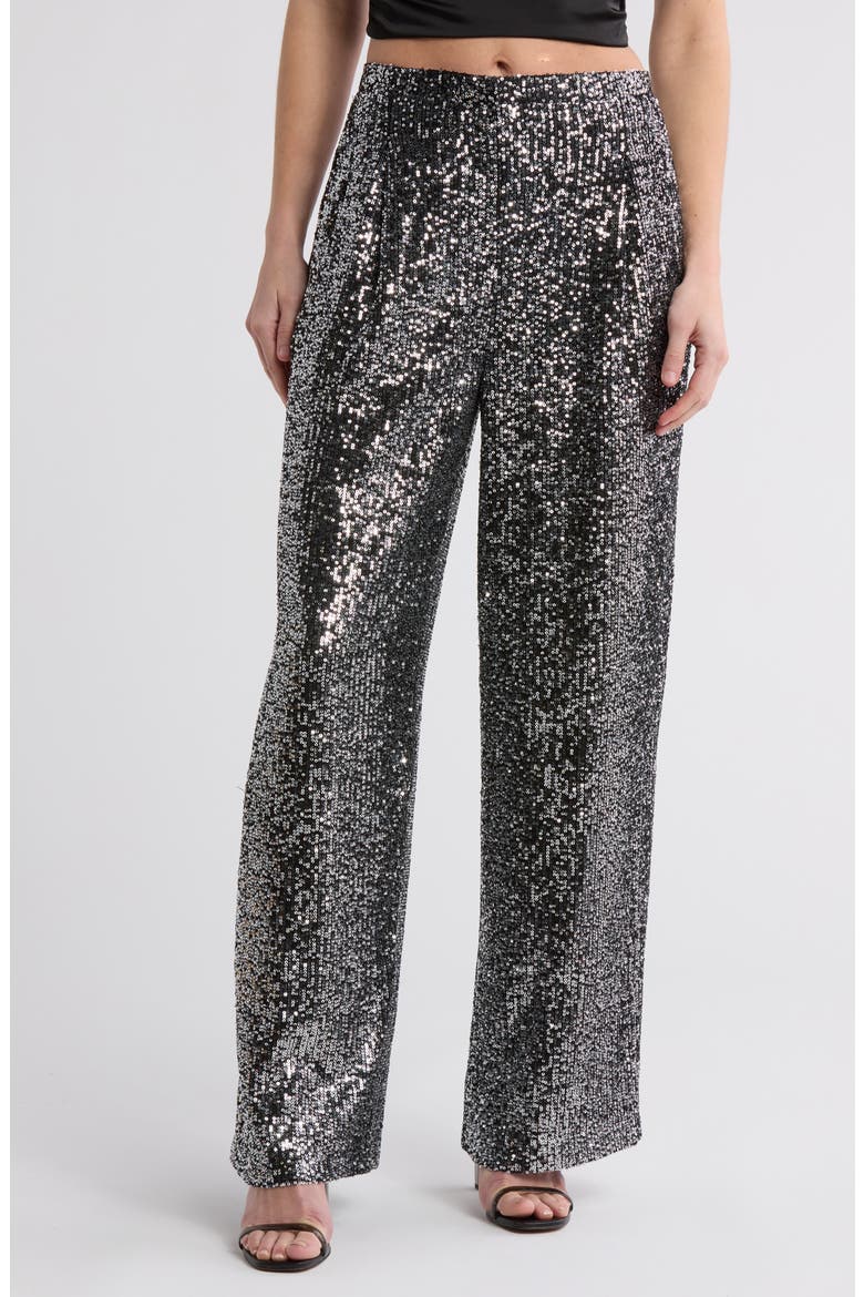 Sequin Wide Leg Trousers, Main, color, SILVER