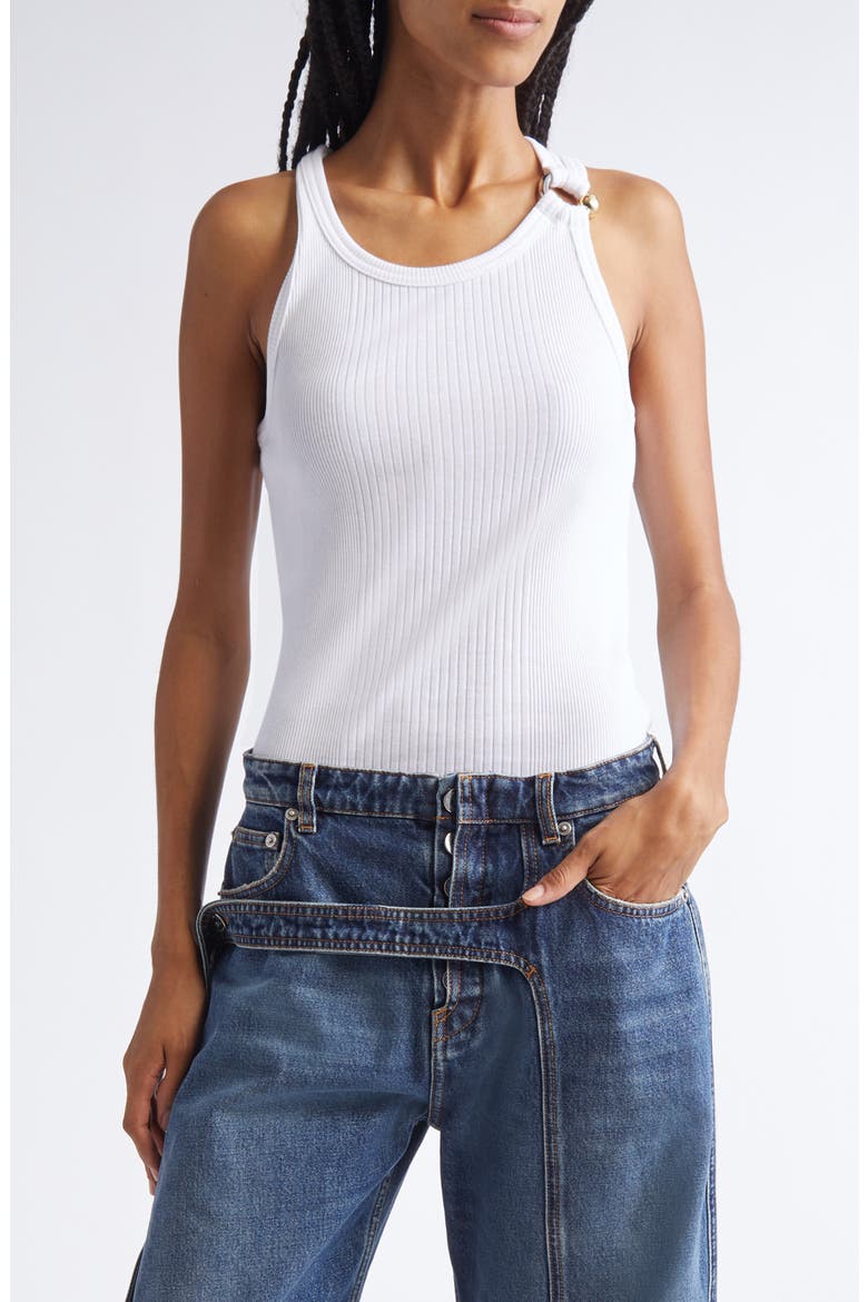 Ring Detail Cotton Rib Tank, Main, color, WHITE