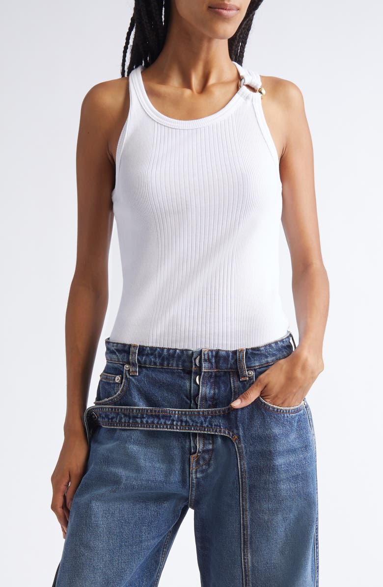 Jean Paul Gaultier Ring Detail Cotton Rib Tank, Main, color, White