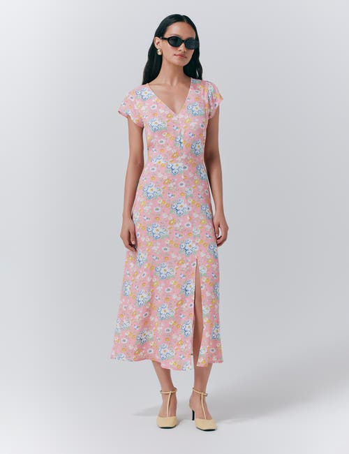Ghost London Blair Crepe Floral Sleeveless Midi Dress In Multi