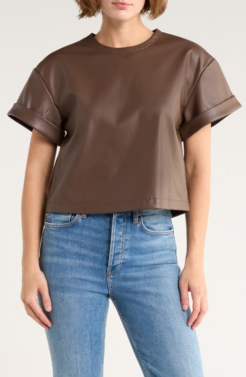 Faux Leather Short Sleeve T-Shirt