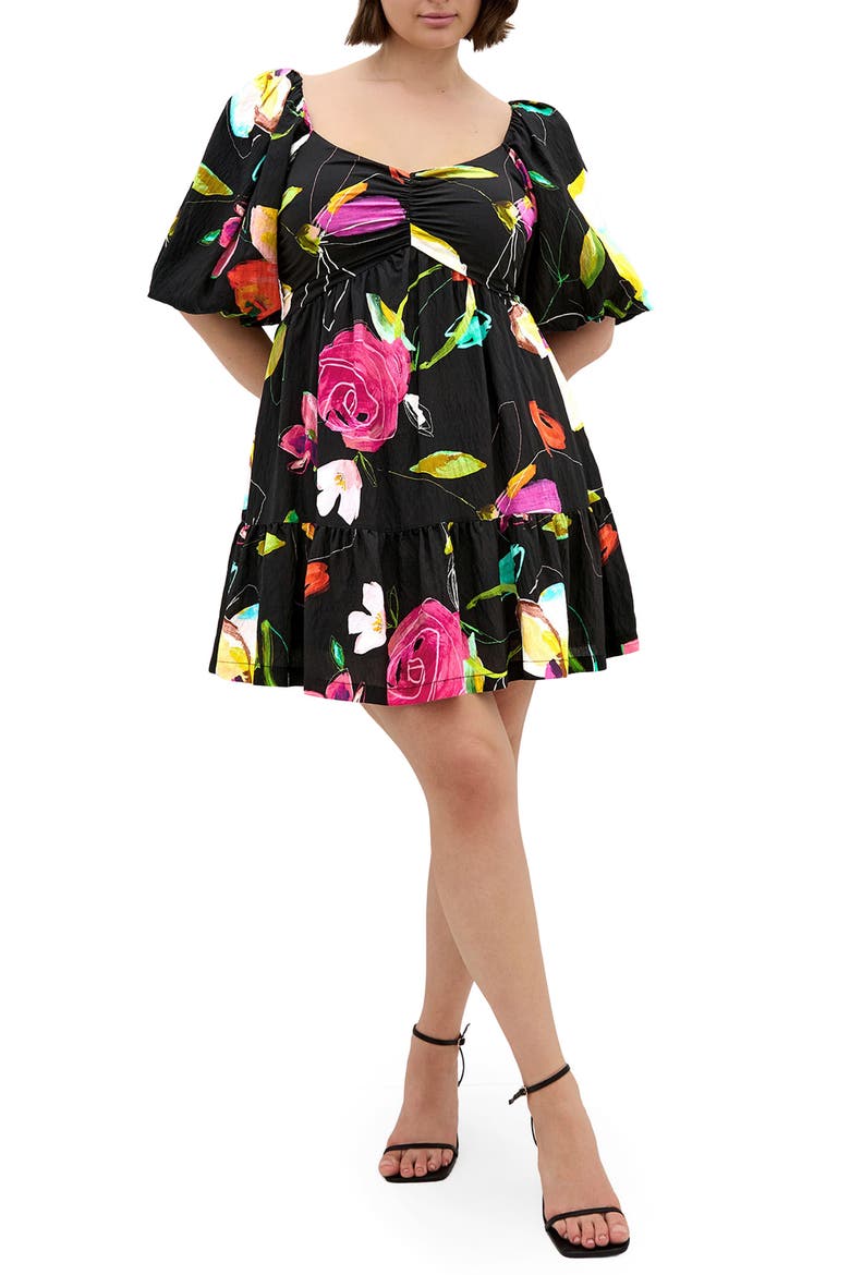 Mila Floral Print Minidress, Main, color, FLORAL SKETCH