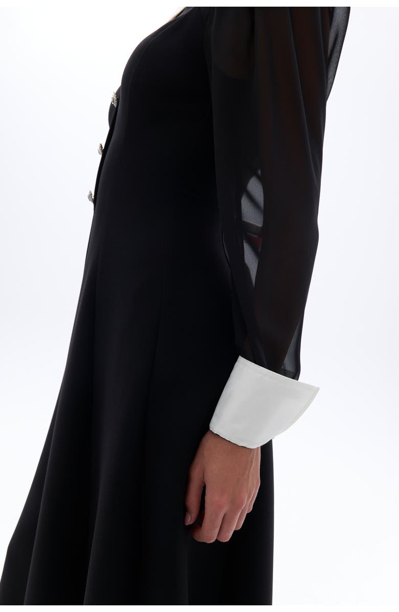 Nocturne Tie Collar Midi Dress, Alternate, color, 