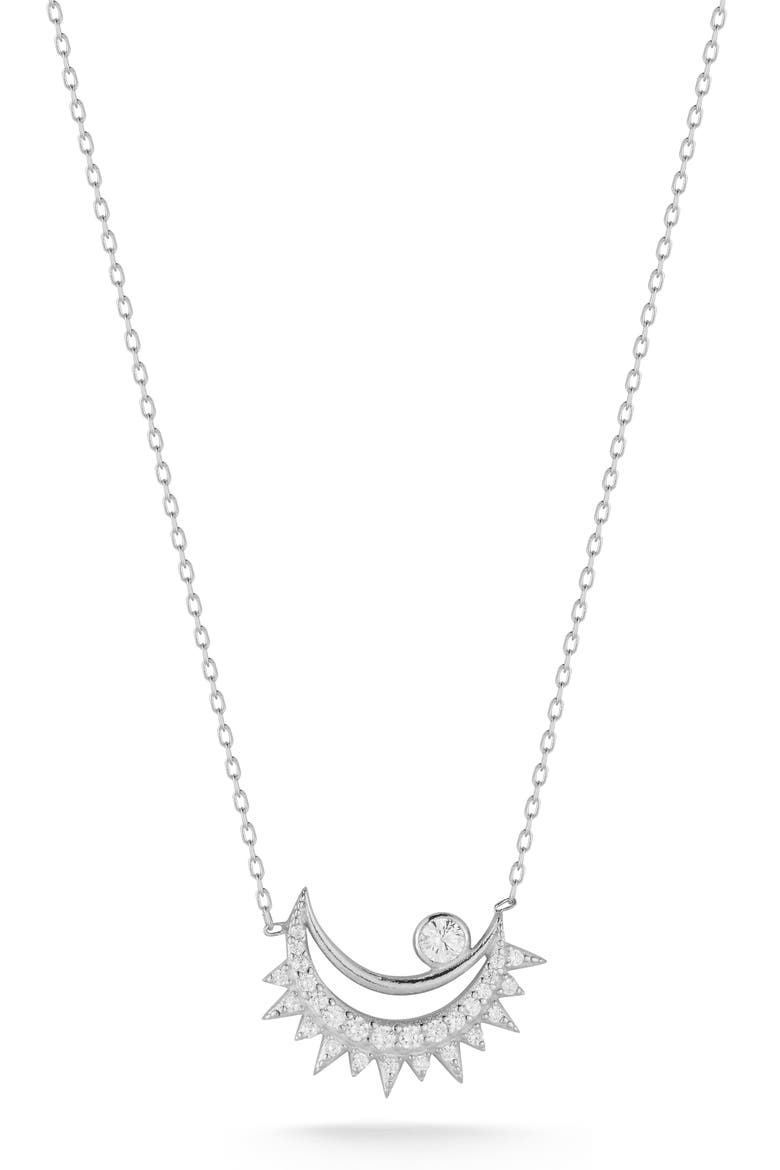 Cubic Zirconia Crescent Moon Pendant Necklace, Main, color, SILVER