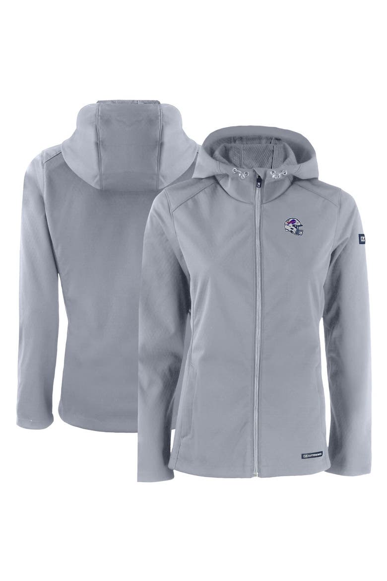 Women's Cutter & Buck Gray Buffalo Bills Evoke Eco Softshell Recycled Full-Zip Hooded Jacket, Main, color, Gray