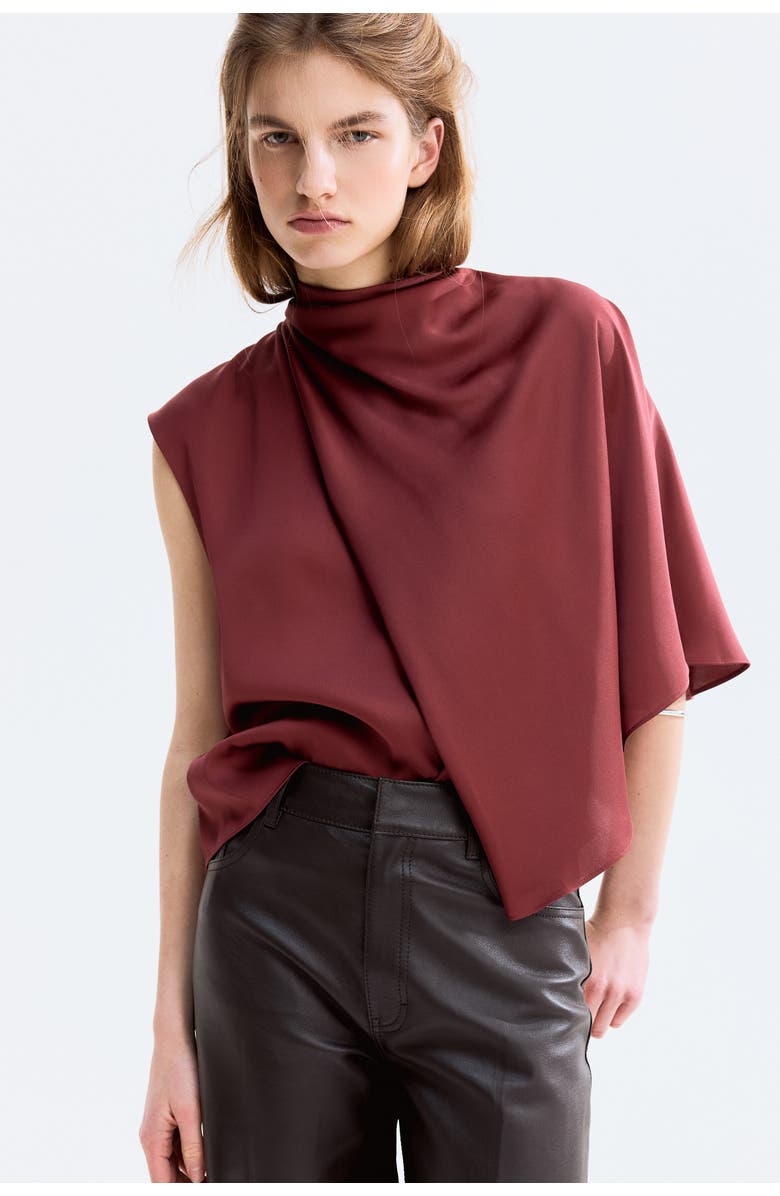 H&M Draped Satin Blouse, Alternate, color, Dark Red