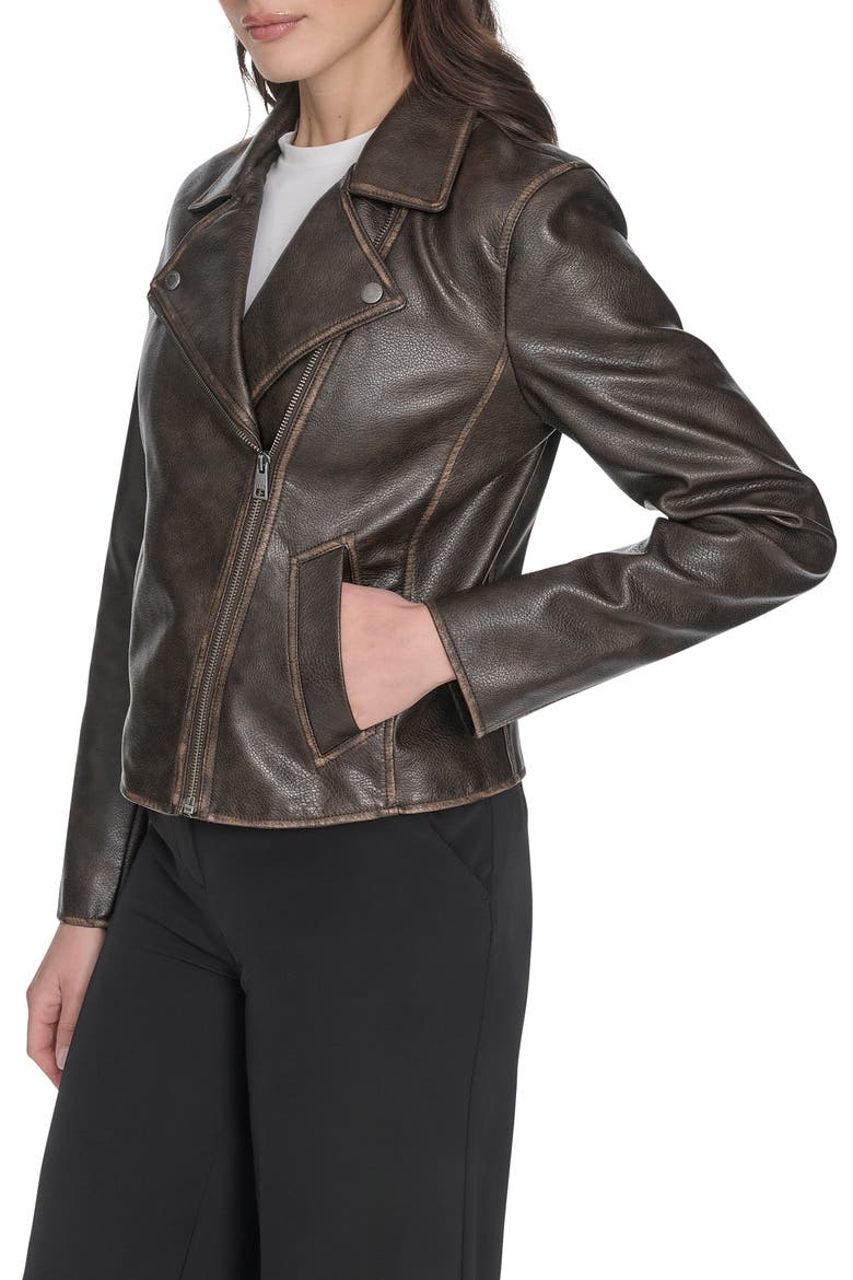 Women's Essential Faux Leather Moto Jacket, Alternate, color, BROWN
