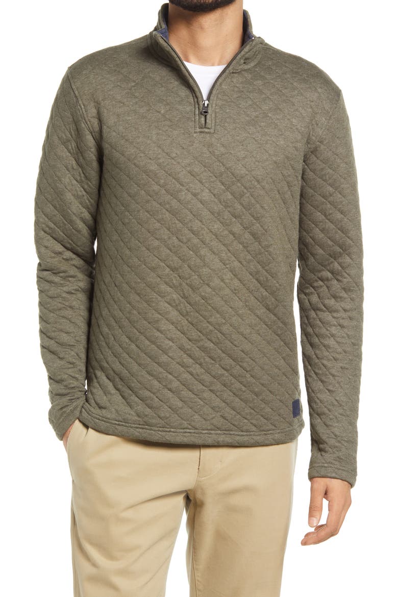 Men's Quilted Quarter Zip Pullover, Main, color, DARK OLIVE HEATHER