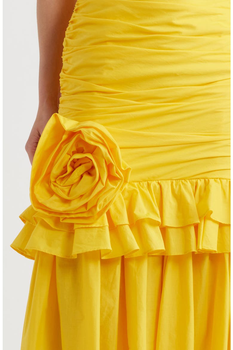 Solea Floral Appliqué Strapless Gown, Alternate, color, LEMON TONIC