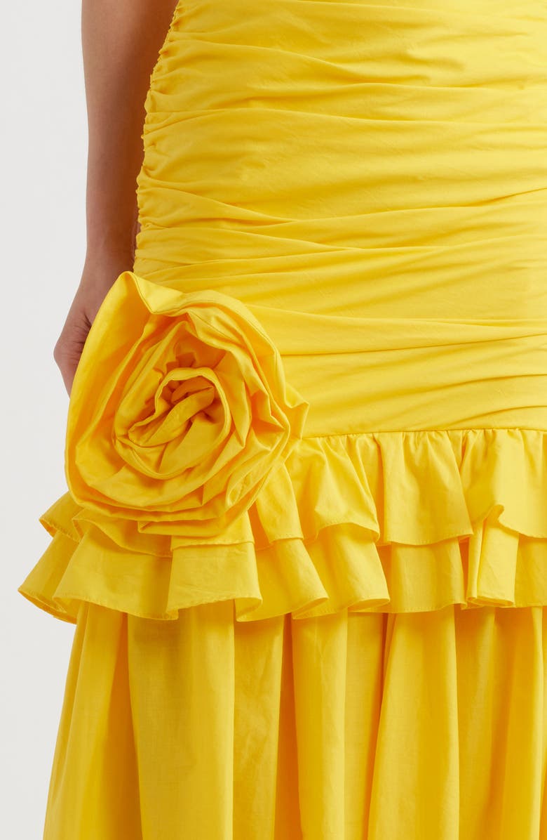 Black Halo Solea Floral Appliqué Strapless Gown, Alternate, color, Lemon Tonic