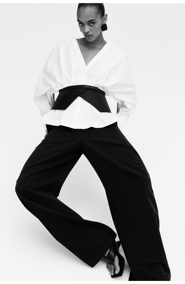 H&M Waisted Cotton Blouse, Alternate, color, White