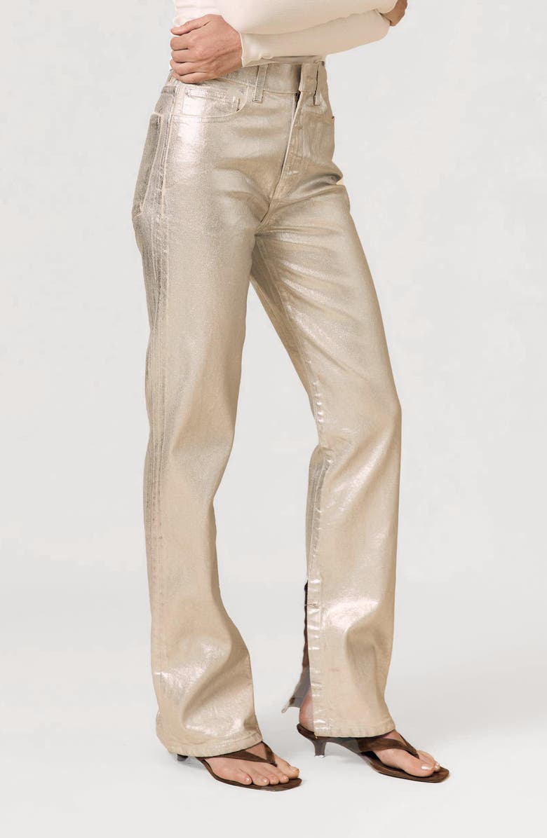 LE JEAN '90s Metallic Split Hem High Waist Straight Leg Jeans, Alternate, color, Silver