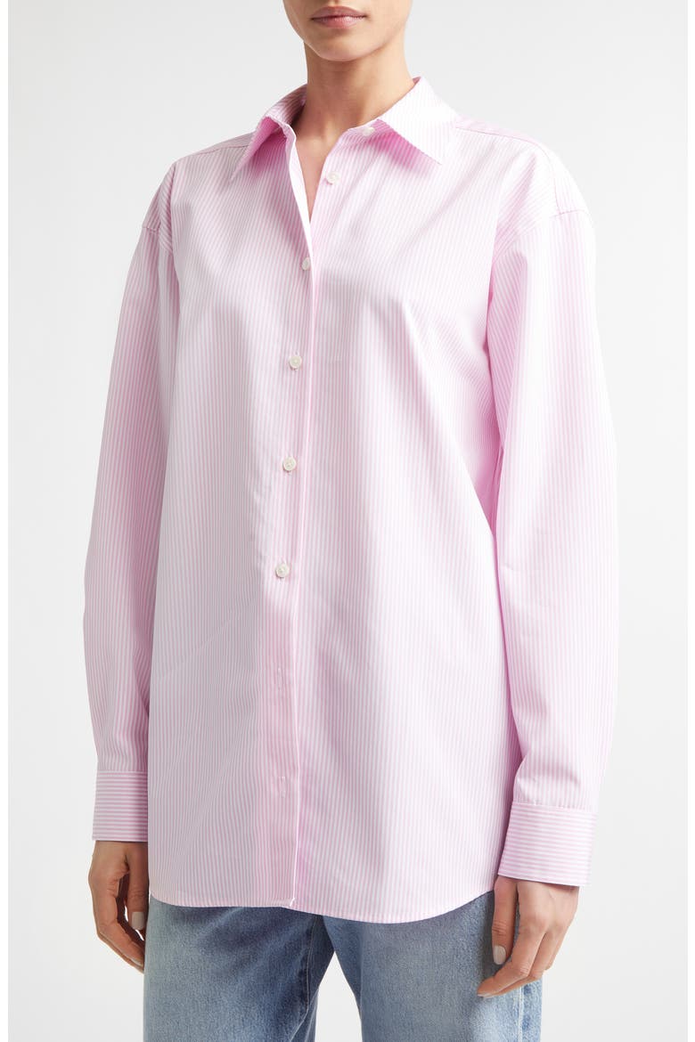 Classic Tumbled Stripe Organic Cotton Button-Up Shirt, Alternate, color, WHITE/ BLOOM