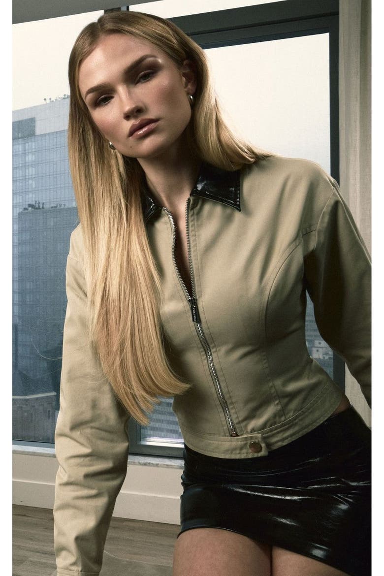 Vinette Cotton Gabardine Cropped Front Zip Jacket, Alternate, color, Beige