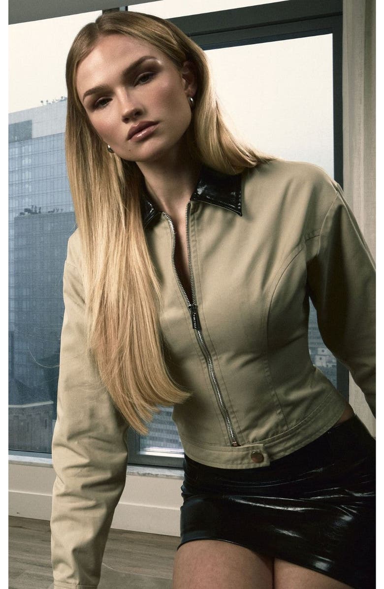 Miss Circle Vinette Cotton Gabardine Cropped Front Zip Jacket, Alternate, color, Beige