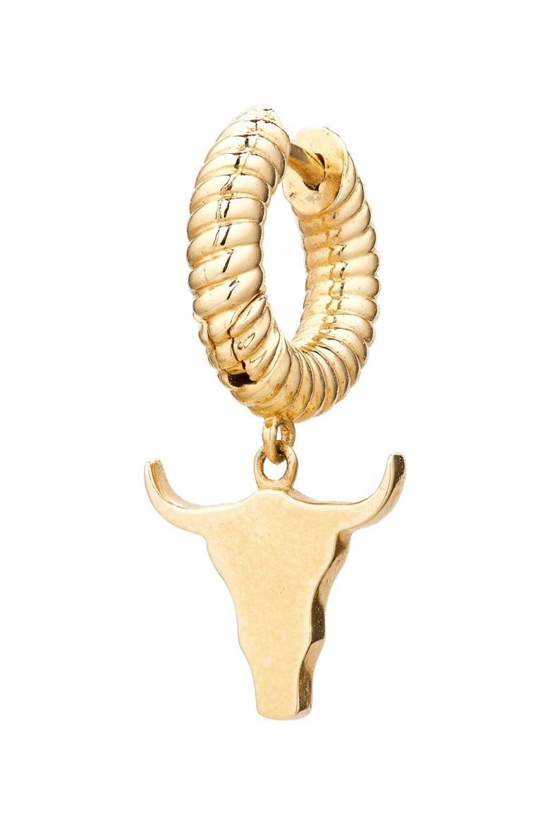 Steer Charm Huggie Hoop Earrings, Alternate, color, YG-COWBOY