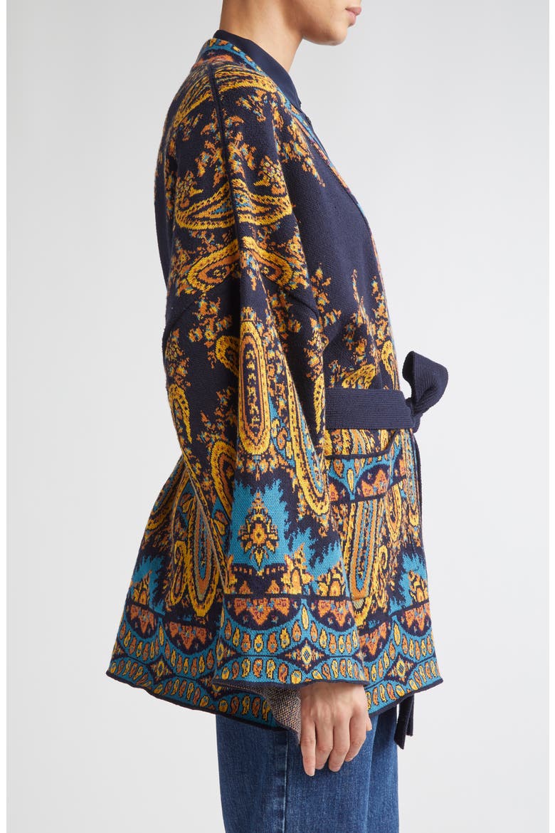 Paisley Jacquard Wrap Cardigan, Alternate, color, PRINT ON BLUE BASE
