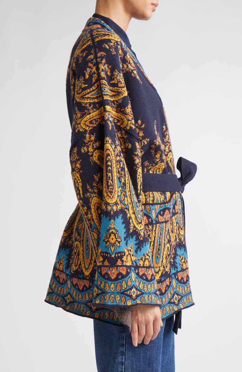 Etro Paisley Jacquard Wrap Cardigan, Alternate, color, Print On Blue Base